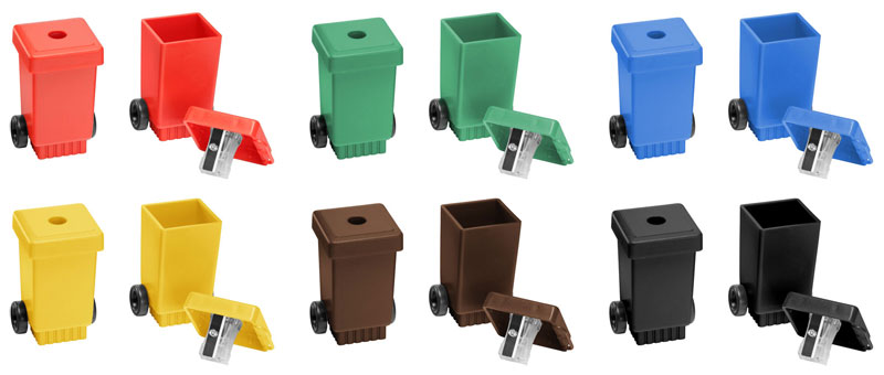 Werbegeschenk Bleistiftspitzer Mülltonne